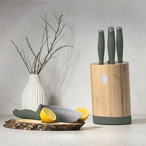 Set 5 cutite cu suport rotund Berlinger Haus, Matte Green, inox/bambus, verde mat/natur imagine