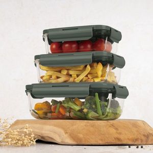 Set 3 caserole cu capac Berlinger Haus, Matte Green, 570 ml / 840 ml / 1.18 L, sticla/plastic, verde/transparent imagine