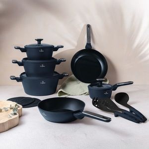 Set pentru gatit Berlinger Haus, Deep Sea, 15 piese, aluminiu forjat, albastru mat/gri imagine