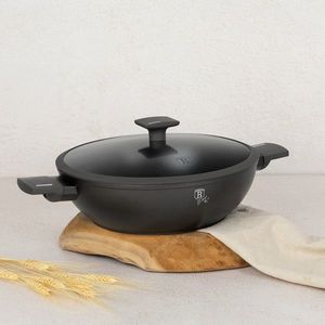 Tigaie Wok cu capac Berlinger Haus, Anthracite, 30 cm, aluminiu forjat, antracit mat imagine
