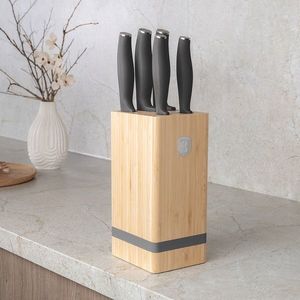 Set 5 cutite cu suport patrat Berlinger Haus, Anthracite, inox/bambus, antracit mat/natur imagine