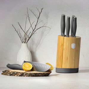 Set 5 cutite cu suport rotund Berlinger Haus, Anthracite, inox/bambus, antracit mat/natur imagine
