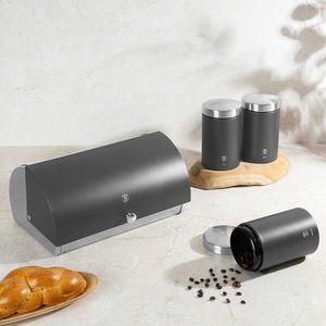 Set cutie pentru paine si 3 recipiente Berlinger Haus, Anthracite, 38.5x28x18.5 cm, inox, antracit mat/argintiu imagine