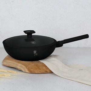 Tigaie Wok cu capac Berlinger Haus, Matte Black, 28 cm, 3.2 L, aluminiu forjat, negru imagine