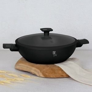 Tigaie Wok cu capac Berlinger Haus, Matte Black, 30 cm, aluminiu forjat, negru imagine