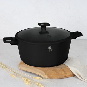 Oala cu capac Berlinger Haus, Matte Black, 30 cm, 8 L, aluminiu forjat, negru imagine