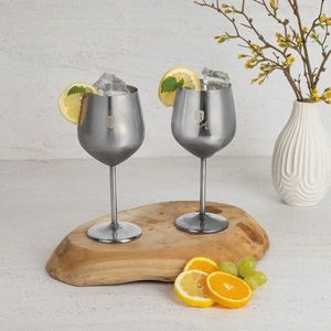 Set 2 pahare pentru vin Berlinger Haus, Matte Black, 550 ml, inox 18/10, argintiu imagine