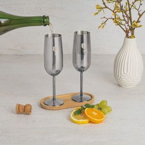 Set 2 pahare pentru sampanie Berlinger Haus, Matte Black, 260 ml, inox 18/10, argintiu imagine