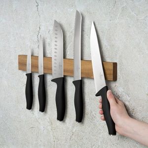 Set 5 cutite cu suport magnetic Berlinger Haus, Matte Black, inox/lemn, negru/natur imagine