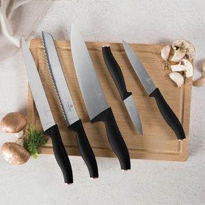 Set 5 cutite cu tocator Berlinger Haus, Black Rose, inox/bambus, negru/natur imagine