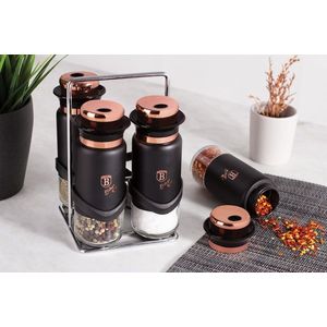 Set 4 recipiente pentru condimente si suport Berlinger Haus, Black Rose, inox/sticla, negru/roz imagine