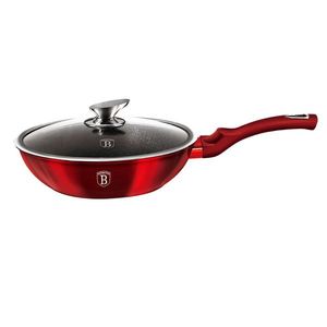 Tigaie Wok cu capac Berlinger Haus, Burgundy, 28 cm, 3.2 L, aluminiu forjat, rosu imagine