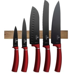 Set 5 cutite cu suport magnetic Berlinger Haus, Burgundy, inox/lemn, rosu/natur imagine
