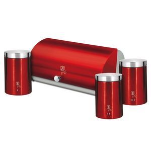 Set cutie pentru paine si 3 recipiente Berlinger Haus, Burgundy, 38.5x28x18.5 cm, inox, rosu/argintiu imagine