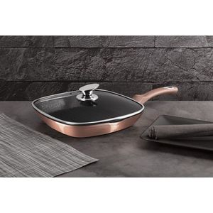 Tigaie grill cu capac Berlinger Haus, Rose Gold, 28 cm, 2.1 L, aluminiu forjat, roz imagine