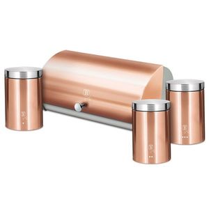 Set cutie pentru paine si 3 recipiente Berlinger Haus, Rose Gold, 38.5x28x18.5 cm, inox, roz/argintiu imagine