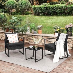 Set mobilier pentru gradina/terasa 3 piese, polietilena/otel/sticla securizata, negru imagine