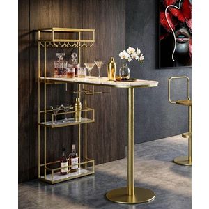 Masa de bar, Mauro Ferretti, Luxy, 120x45x150 cm, metal/imitatie de marmura, auriu/alb imagine