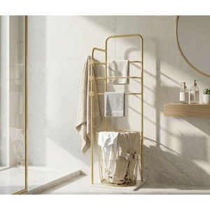 Suport pentru prosoape, Mauro Ferretti, Trop, 40x30x112 cm, metal/imitatie de marmura, auriu/alb imagine