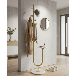 Cuier, Mauro Ferretti, Shelf, 40x35x176 cm, metal/imitatie de marmura, auriu/alb imagine