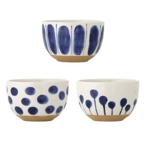 Set 3 boluri, Bloomingville, Linora, 12.5x8 cm, 580 ml, ceramica, albastru imagine