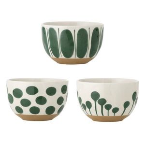 Set 3 boluri, Bloomingville, Linora, 12.5x8 cm, 580 ml, ceramica, verde imagine
