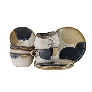 Set mic dejun 12 piese, Bloomingville, Jules, ceramica, albastru imagine