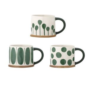 Set 3 cani, Bloomingville, Linora, 11x8.5 cm, 450 ml, ceramica, verde imagine