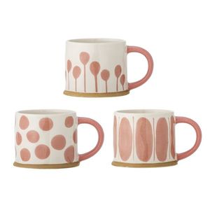 Set 3 cani, Bloomingville, Linora, 11x8.5 cm, 450 ml, ceramica, roz imagine