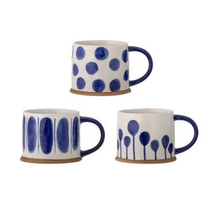 Set 3 cani, Bloomingville, Linora, 11x8.5 cm, 450 ml, ceramica, albastru imagine