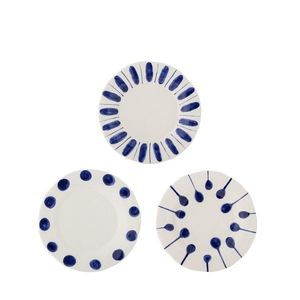 Set 3 farfurii desert, Bloomingville, Linora, 22x2.5 cm, ceramica, albastru imagine