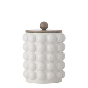 Recipient cu capac, Bloomingville, Madge, 15x21 cm, 1.3 L, ceramica/lemn de salcam, alb imagine