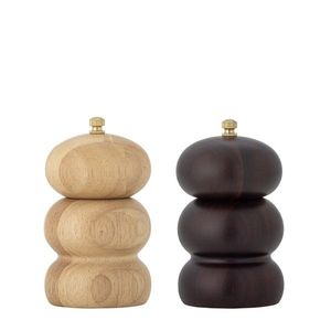 Set 2 rasnite sare si piper, Bloomingville, Marge, 7.5x13 cm, 55 ml, lemn de salcam, natural imagine