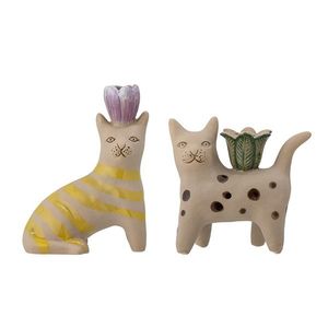 Set 2 suporturi lumanari, Bloomingville, Mamie, 12x7.5x16 cm, ceramica, multicolor imagine
