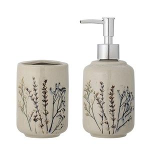 Set de baie 2 piese, Bloomingville, Bea, 8x11 cm, 8x18 cm, ceramica, natural imagine