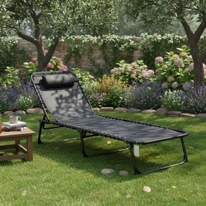 Sezlong reglabil Heinner, 189x58x30 cm, otel/textilena, negru imagine