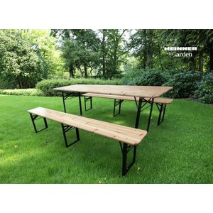 Set camping/picnic Heinner, 177x60x75 cm / 177x23x45 cm, otel/lemn, natur/negru imagine
