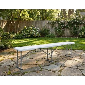 Banca pliabila pentru gradina Heinner, 182x28x43 cm, otel/plastic, alb/gri imagine