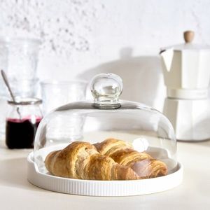 Platou cu capac Fincan, Homla, 22x16 cm, portelan/sticla, transparent/alb imagine