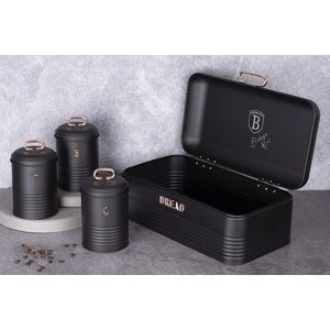 Set cutie pentru paine si 3 recipiente Berlinger Haus, Black Rose, 42.5x23x16 cm, otel carbon, negru imagine
