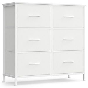 Comoda cu 6 sertare, Songmics, 76.7x30x73.7 cm, sertare textile, cadru metalic, alb imagine