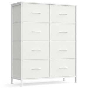 Comoda cu 8 sertare, Songmics, 76.7x30x92.2 cm, sertare textile, cadru metalic, alb imagine