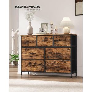 Comoda cu 7 sertare, Songmics, otel, 98.8x30x73.7 cm, maro rustic/negru imagine