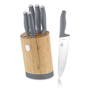 Set 5 cutite cu suport rotund Berlinger Haus, Aspen, inox/bambus, gri mat/natur imagine
