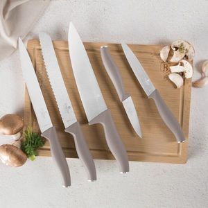 Set 5 cutite cu tocator Berlinger Haus, Taupe, inox/bambus, taupe mat/natur imagine