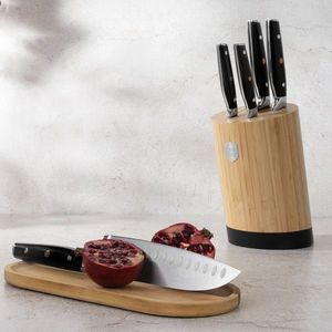Set 5 cutite cu suport Berlinger Haus, Matte Black, inox/bambus, negru/natur imagine