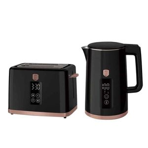 Set ceainic electric si prajitor de paine Berlinger Haus, Black Rose, 2200W/930W, plastic/inox, negru imagine