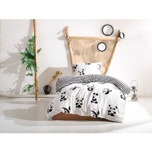 Lenjerie de pat pentru o persoana Single XXL (DE), 2 piese, L'essentiel Maison, Panda, 65% bumbac/35% poliester, Alb/Negru imagine