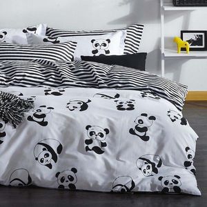 Lenjerie de pat dubla (DE), 3 piese, L'essentiel Maison, Panda, 65% bumbac/35% poliester, Alb/Negru imagine