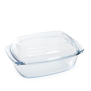 Vas de copt termorezistent cu capac Calde, Homla, 28x21.5x10 cm, 5 L, sticla borosilicata, transparent imagine